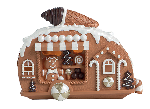Enfeite de Resina Tailer Ginger de Natal Marrom e Branco 16x13cm com Luz - Ref 1091591 Cromus