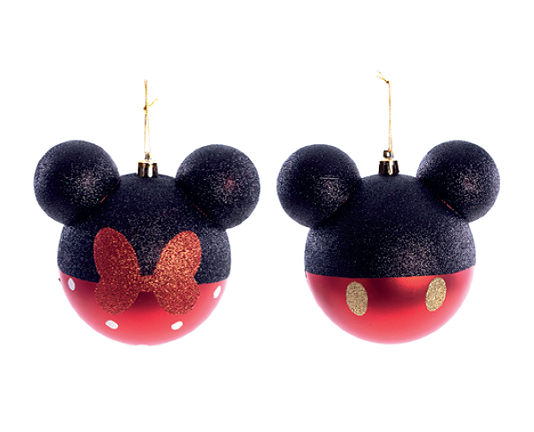 Bolas Disney Sortida Laço Minnie e Calça Mickey 10cm com 2Un - Natal Disney - Ref 1108587 Cromus