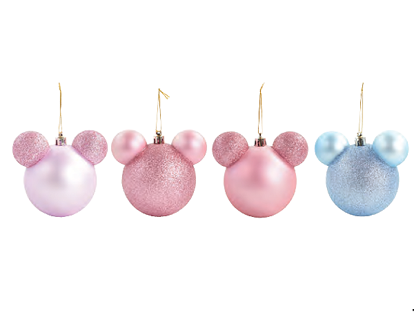 Bolas de Natal Mickey Rosa Azul e Lilas 10cm com 4 Un - Natal Disney - Ref 1051572 Cromus