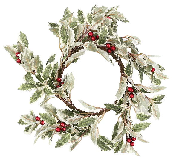 Guirlanda de Natal Folhas e Frutas Vermelho e Branco 40cm - Ref 1002459 Cromus