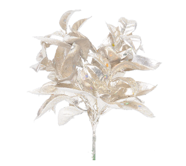 Galho Curto Folhagens Nude Metalizado com Glitter 25x13cm - Ref 1022351 Cromus