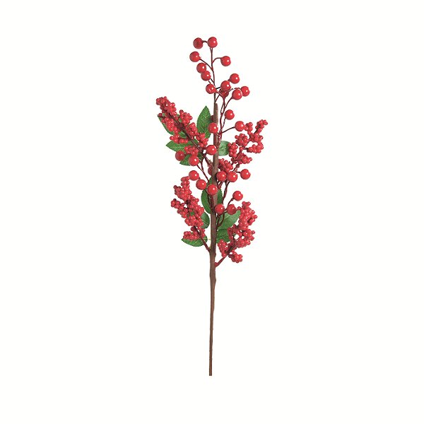 Galho de Natal Azevinhos Vermelho com Folhas Verdes 64cm - Ref 1087469 Cromus
