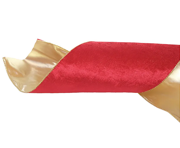 Fita Aramada de Veludo Vermelho Dupla Face Dourada 15cmx4,57m - Ref 3101426 Cromus