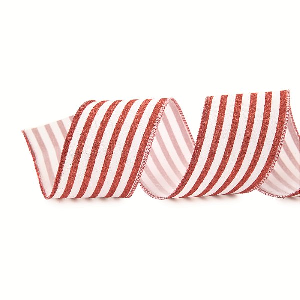 Fita Aramada de Natal listras de Glitter Vermelho e Branco 3,8cmx9,14m- Ref 1073641 Cromus
