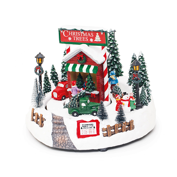 Vila de Natal Loja de Árvores com Luz, Som e Movimento 24x24x19cm - Ref 1920956 Cromus