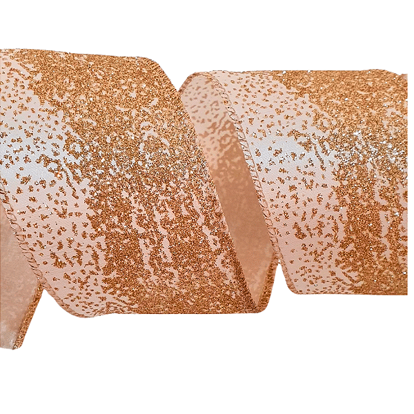 Fita Aramada de Natal Branco Trabalhada Glitter Ouro 6,3cmx9,14m - Ref 1073575 Cromus