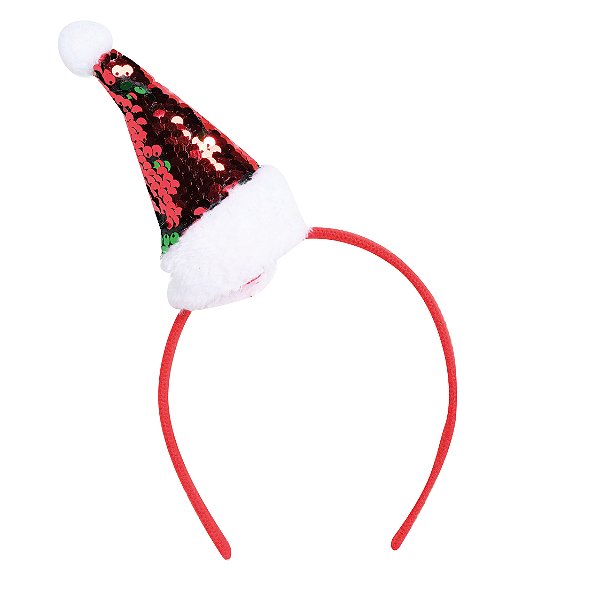 Tiara Natalina com Gorro Noel de Paetê Vermelho e Verde - Ref 1922024 Cromus
