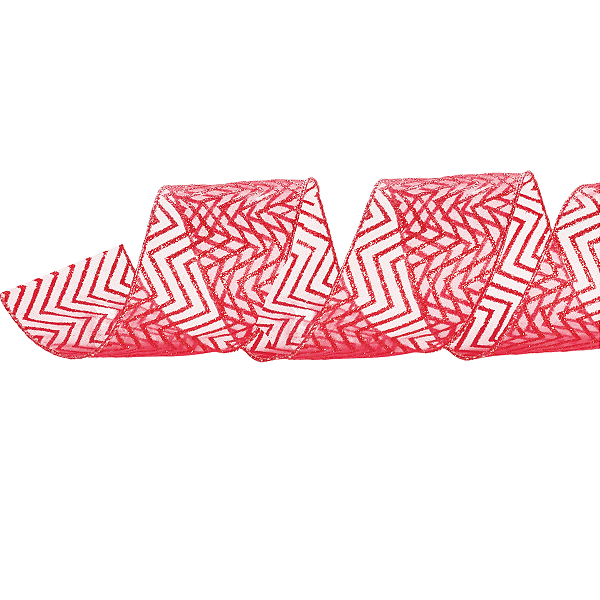 Fita Aramada de Natal Voal Vermelho com Estampa Missioni de Glitter 6,3x914cm - Ref 1614540 Cromus