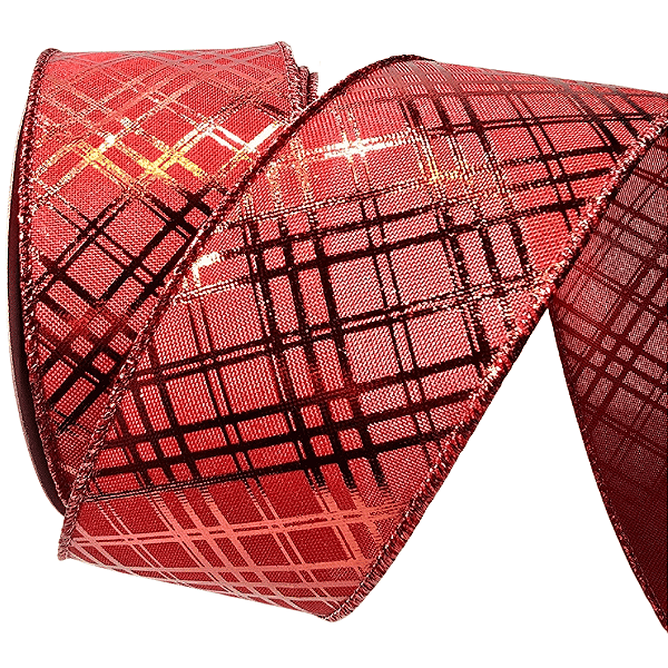Fita Aramada de Linho com Estampa Xadrez Metalizado Vermelho 6,3x914cm - Ref 1054495 Cromus