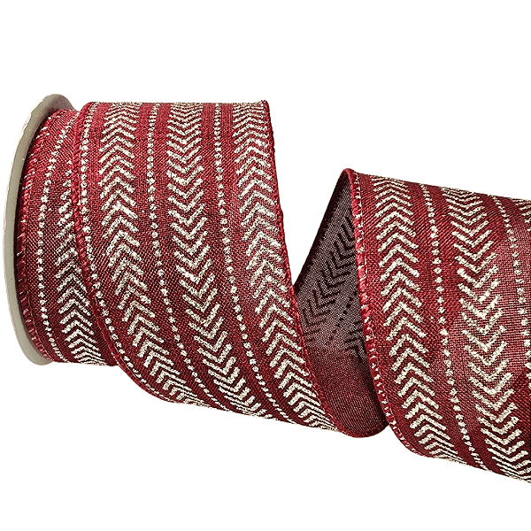 Fita Aramada de Natal Linho Marsala com Chevron e Poá Glitter Chá 6,3cmx9,14m - Ref 3103170 Cromus