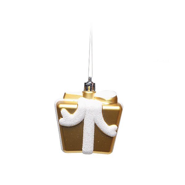 Enfeite de Pendurar Presentes Dourados e Branco 5x5cm com 3Un - Ref 1711580 Cromus
