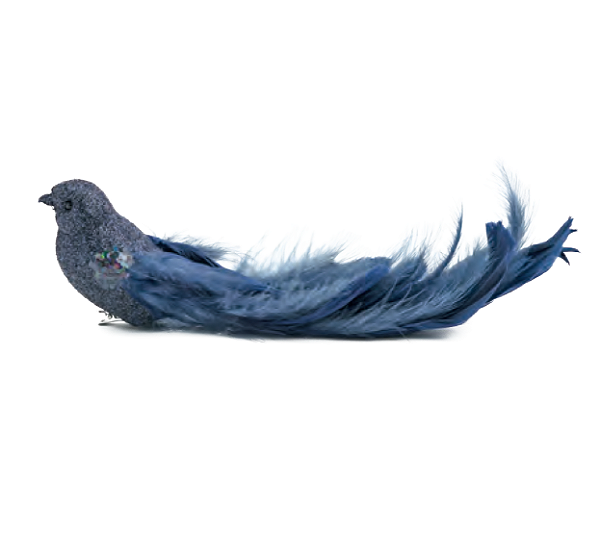 Enfeite Pássaro Azul Com Cauda de Penas 25cm - Ref 1006225 Cromus