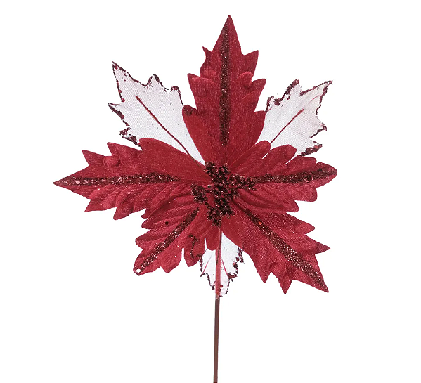 Flor de Natal Poisentia Vermelha de Veludo e Tela 25cm - Ref 3102392 Cromus