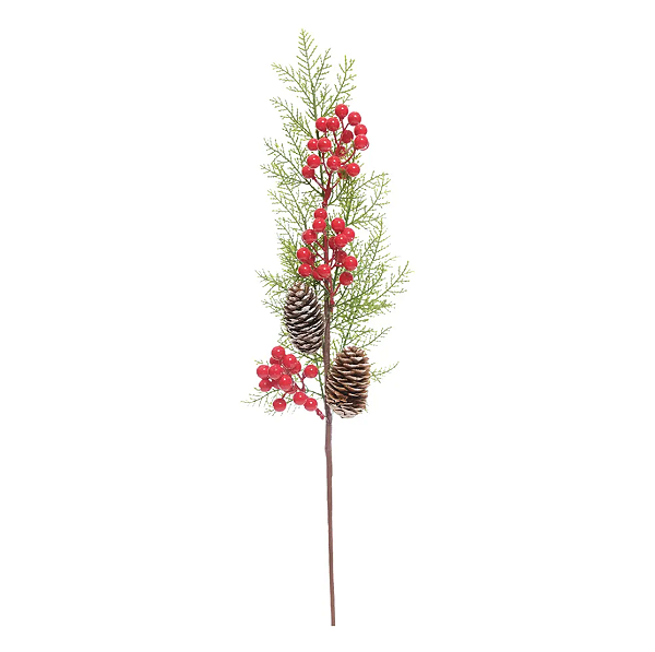 Galho de Natal Azevinhos com Galhos de Pinheiro e Pinhas 56cm - Ref 3122089 Cromus