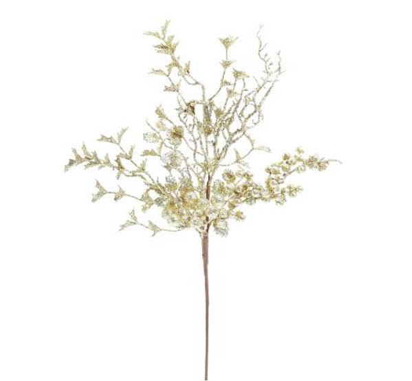 Galho de Natal Folhas e Frutas Dourado Glitter 38cm - Ref 1113209 Cromus