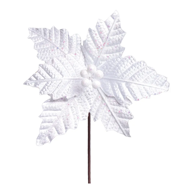 Flor de Natal Poisentia de Veludo Branca 26cm - Ref 3100377 Cromus