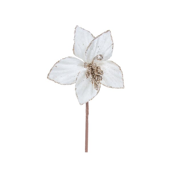 Mini Flor de Natal Poisentia de Veludo Off com Glitter 10cm - Ref 1041841 Cromus