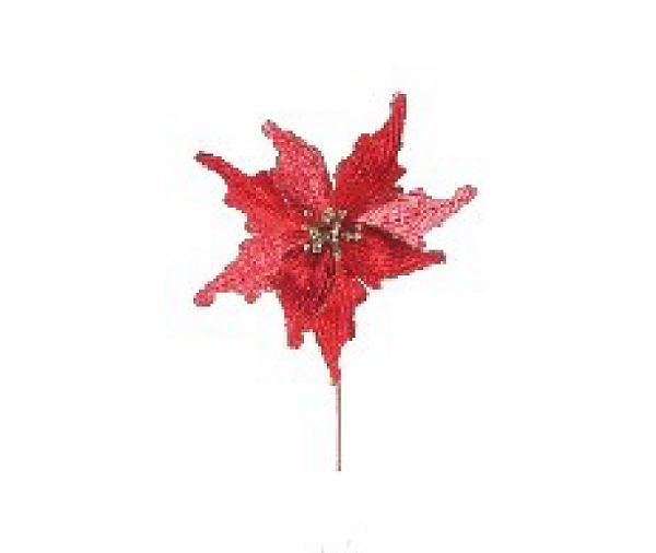 Flor de Natal Poisentia Petalas Fios Metalizados Vermelho 30cm - Ref 1102579 Cromus