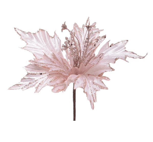 Flor de Natal Poisentia de Cetim Rosa Claro com Glitter 20cm - Ref 1016837 Cromus