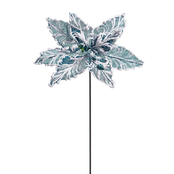 Flor de Natal Poisentia de Juta Azul Nevada 20cm - Ref 1593701 Cromus