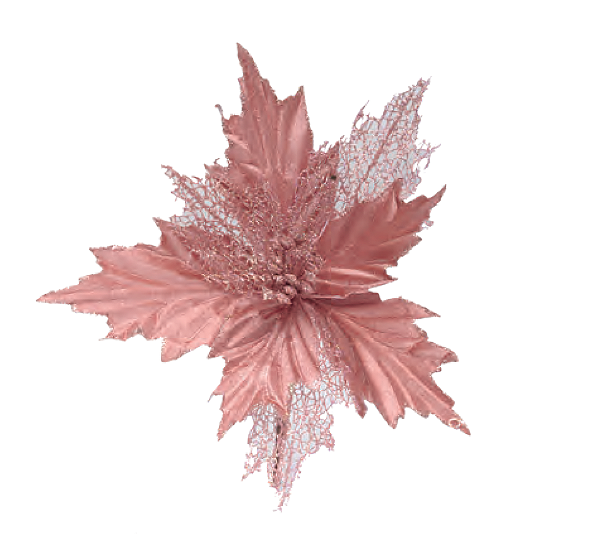 Flor de Natal Poisentia Rosê de Veludo com Tela Glitter 22cm - Ref 1022505 Cromus