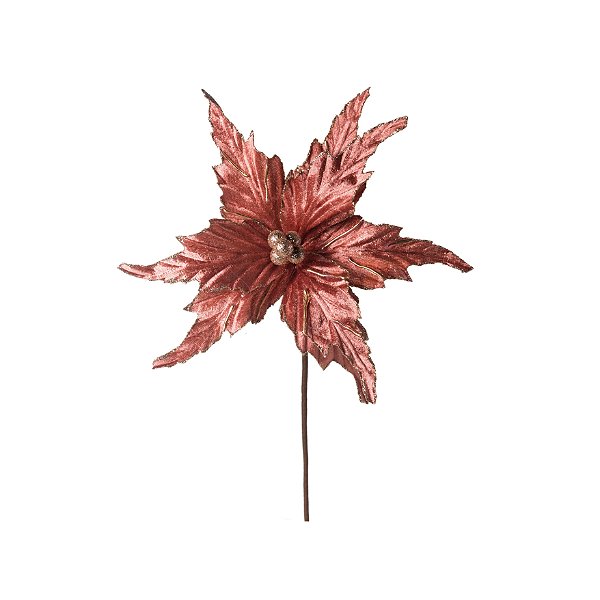 Flor de Natal Poisentia de Veludo Rosa Antigo com Metalizado 25cm - Ref 1361047 Cromus