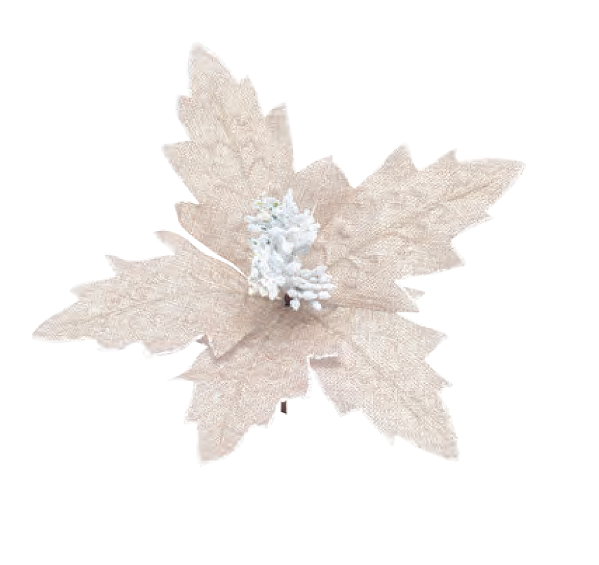 Flor de Natal Poisentia de Linho Cru com Miolo Branco 15cm - Ref 1022184 Cromus