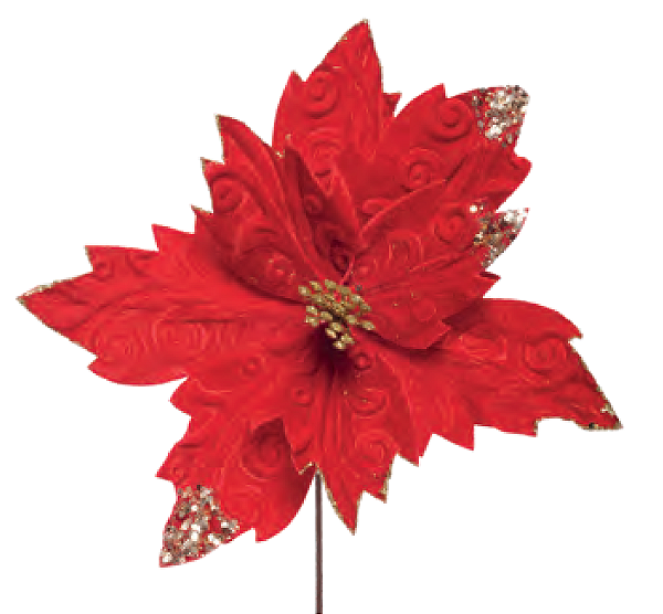 Flor de Natal Poisentia de Veludo Vermelho com Detalhe Dourado 26cm - Ref 1024529 Cromus