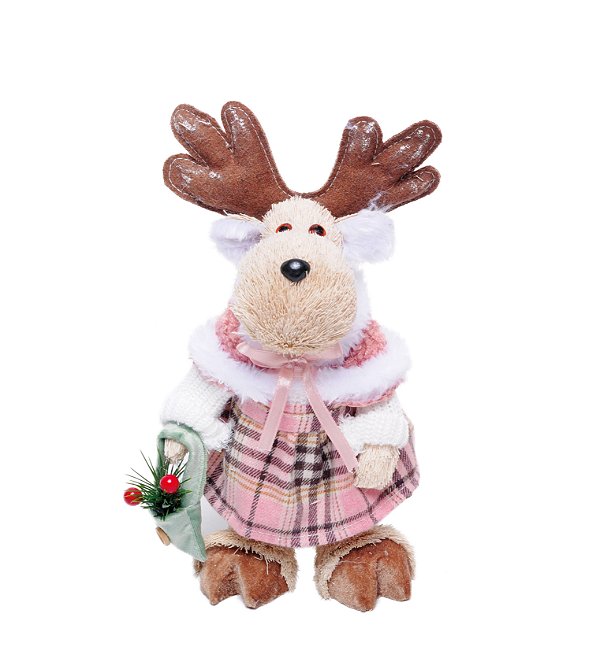 Mini Rena de Palha Italiana em Pé com Vestido Rosa e Marrom 25cm - Ref 1025458F Cromus