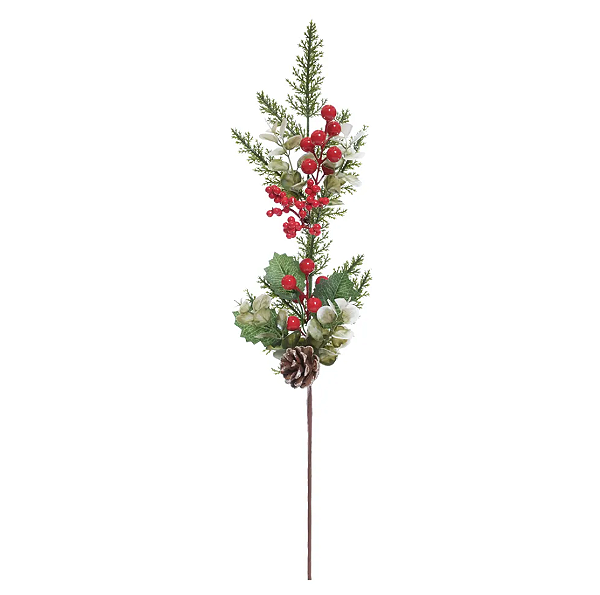 Galho de Natal Azevinhos Com Pinha e Galhos 65cm - Ref 3122071 Cromus