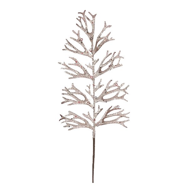 Galho de Natal Folhas Glitter Champanhe 55cm - Ref 1022984 Cromus