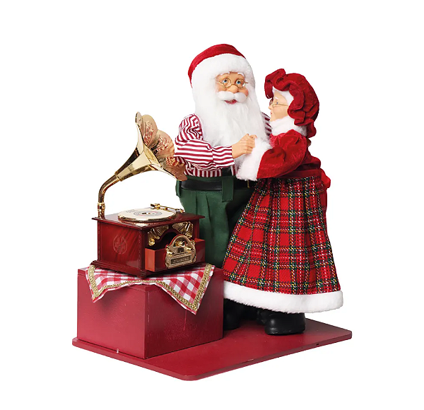 Papai e Mamãe Noel Dançando com Gramofone a Corda 35x41cm - Ref 3109762 Cromus