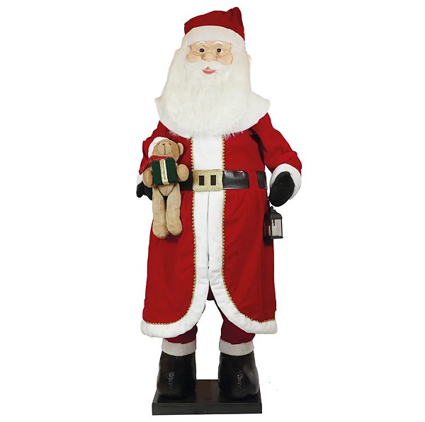 Boneco Papai Noel Gigante Com Luz, Som e Movimento Segurando Urso 2Mts - Ref 1096912 Cromus