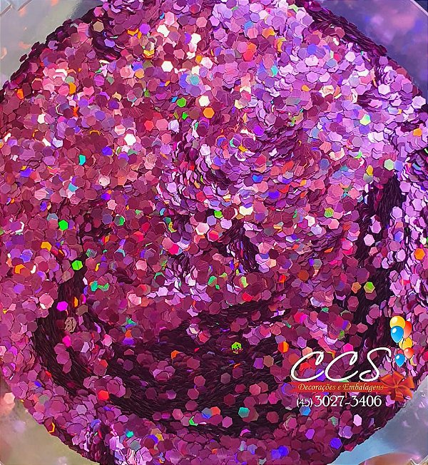 Confete Holográfico Rosa Forte Hexagonal Para Balão com 3 gramas