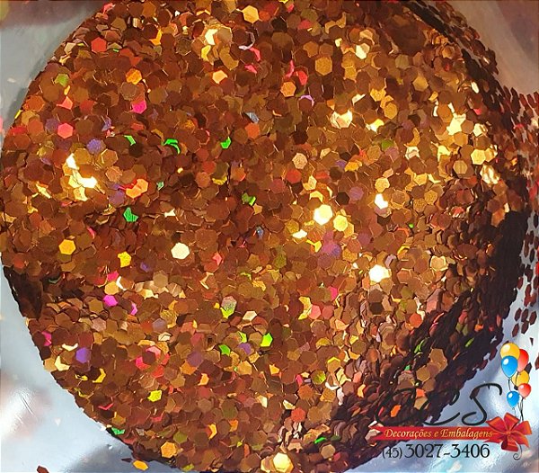 Confete Holográfico Laranja Cobre Hexagonal Para Balão com 3 gramas