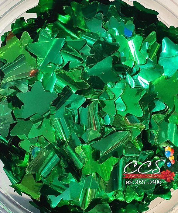 Confete Metalizado para Balão Verde Estrela 2cm com 3 Gramas