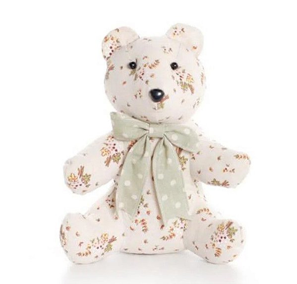 Urso de Tecido Florido com Laço Verde Claro (Marzipan) Cromus 1421091