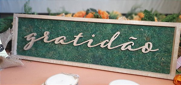 Placa Decorativa Gratidão com fundo musgo Cromus 1826047