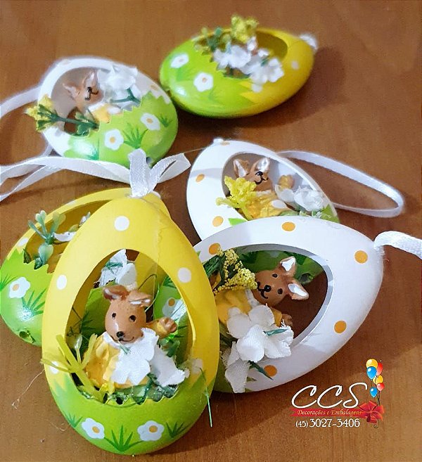 Ovo Decorativo com Coelho de Pendurar c/ 6 un Cromus 1521349