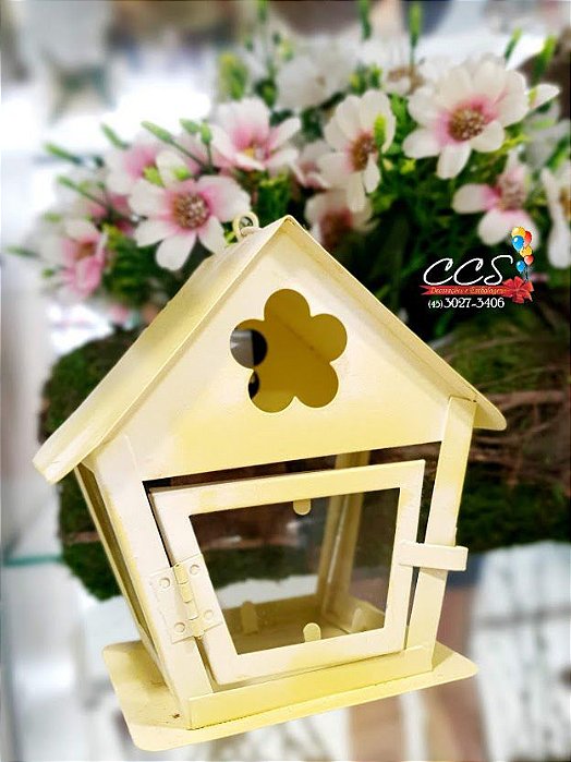 Casinha Amarela de Metal Porta Vela Cromus 1520517