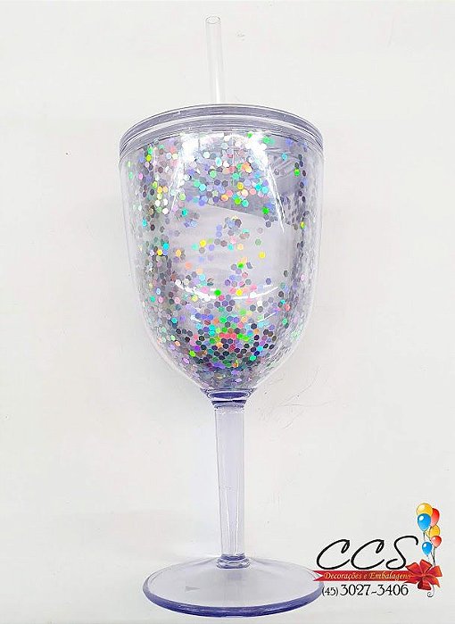 Copo Taça de Gelo Glitter Prata Gift 9,5x20,5 CROMUS 29002411