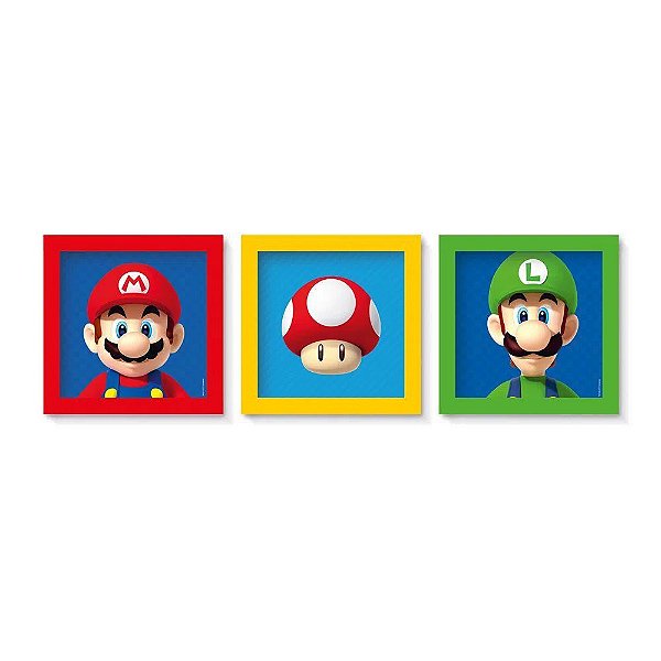 Quadro Moldura Sortido de Papel Super Mario Bros com 3 Unidades Cromus 23012094