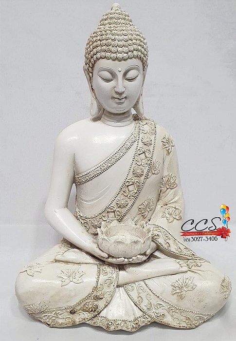 Buda Decorativo de Resina Branco 29X20cm 68821001 D&A