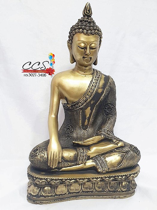 Buda Decorativo de Resina (Preto com Dourado) 30X19cm 68818001 D&A