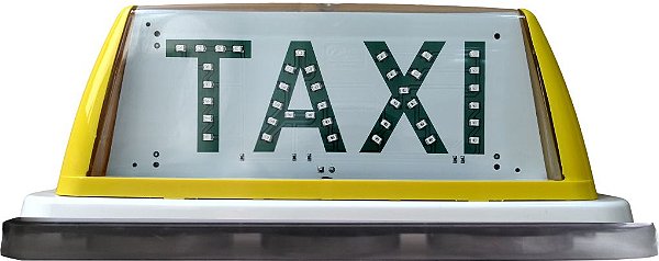 02 - Luminoso Cristal Amarelo Com Imã - Palavra Taxi em LEDs Verdes.