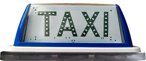04 - Luminoso Cristal Azul Com Imã - Palavra Taxi em LEDs Verdes.