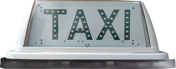 06 - Luminoso Cristal Branco Com Imã - Palavra Taxi em LEDs Verdes.