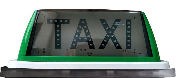 23 - Luminoso Fumê Verde Com Imã - Palavra Taxi em LEDs Verdes.