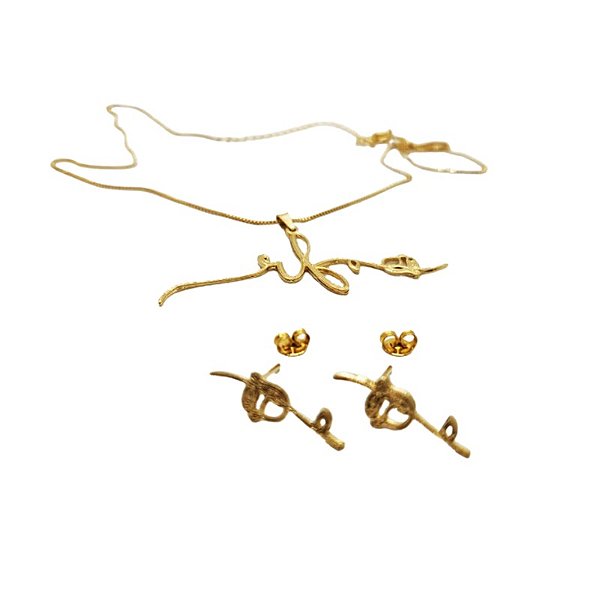 Conjunto colar e brinco personalizado com logotipo ou frase