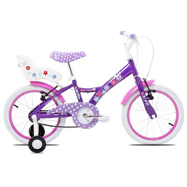 Bicicleta Infantil Tito Aro 16 Roda Aluminio Roxa Com Cadeirinha de Boneca